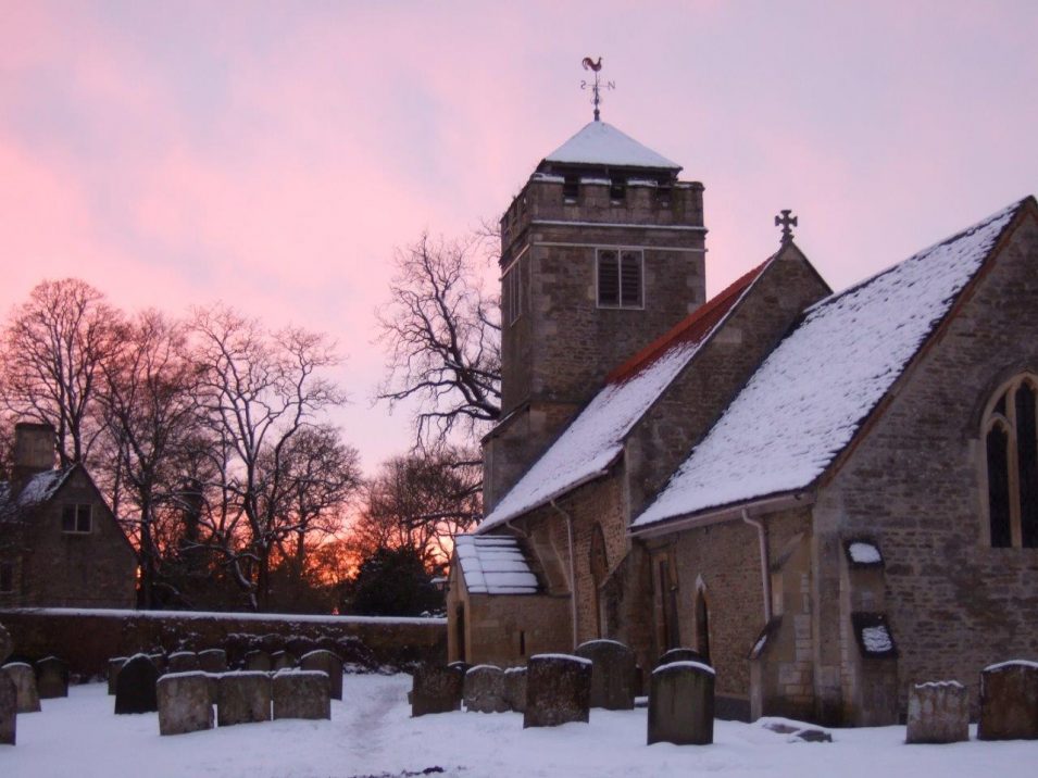 St Laurence Church in snow