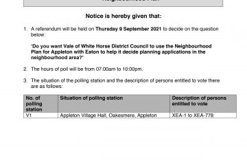 Neighbourhood Plan Notice of Poll and stations for referendum 9th September