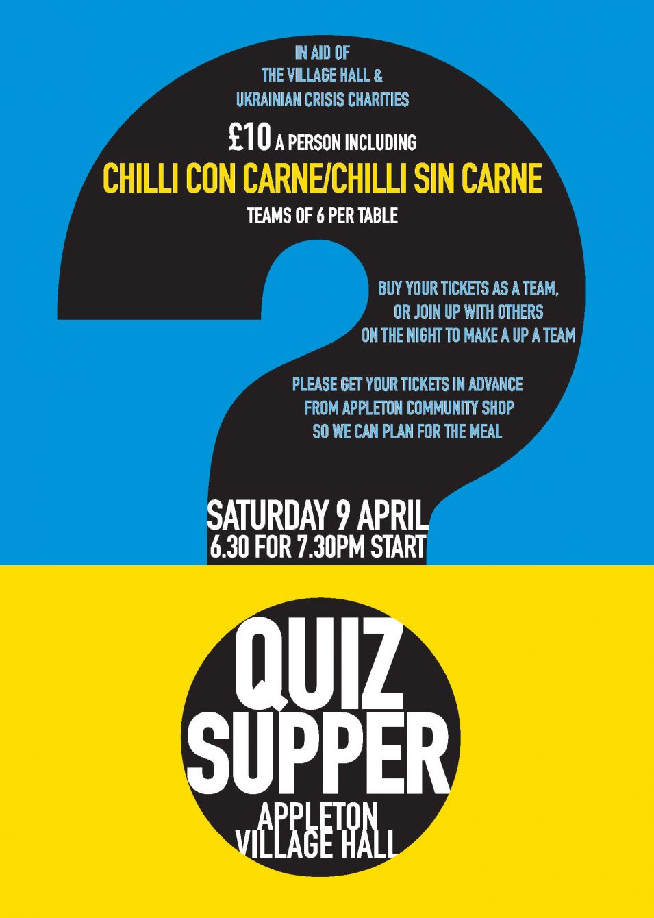 Quiz Supper poster 9th April 2022