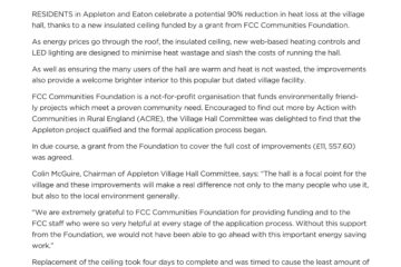 Press release about the Village HAll new insulated roof