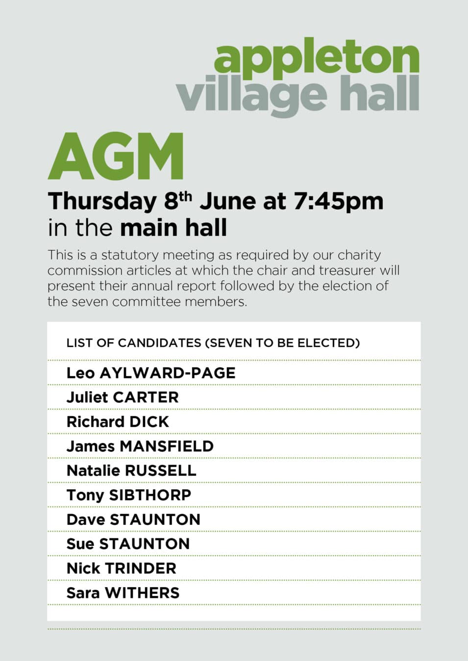 Village Hall AGM Candidates