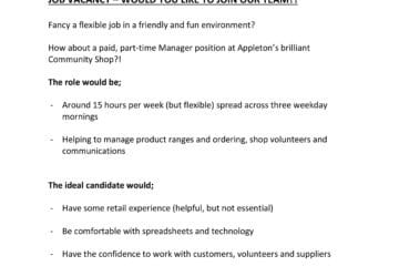 Appleton Community Shop - Vacancy for a Part-time Manager poster