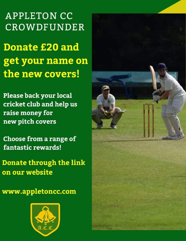 Cricket Club crowdfunding poster for new pitch covers