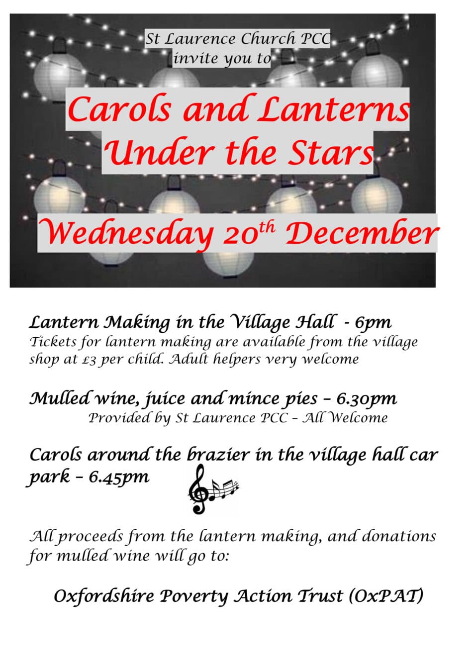 carols and Lanterns under the stars poster