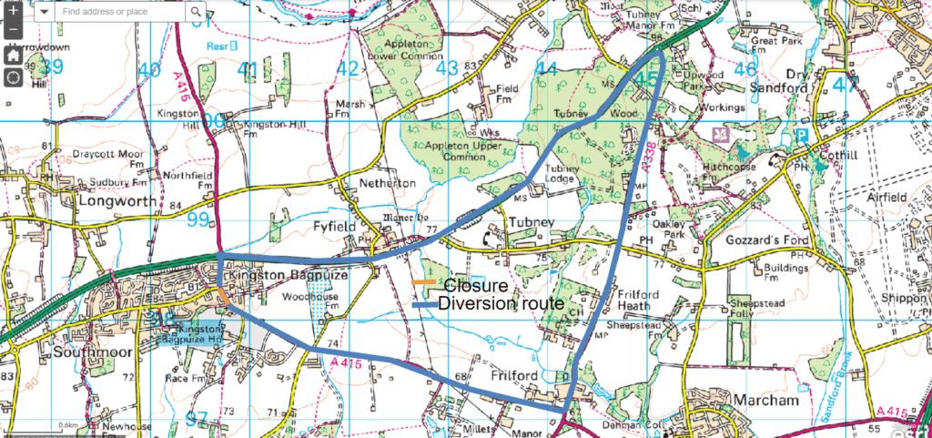 A415 Kingston Bagpuize Closure March 2024