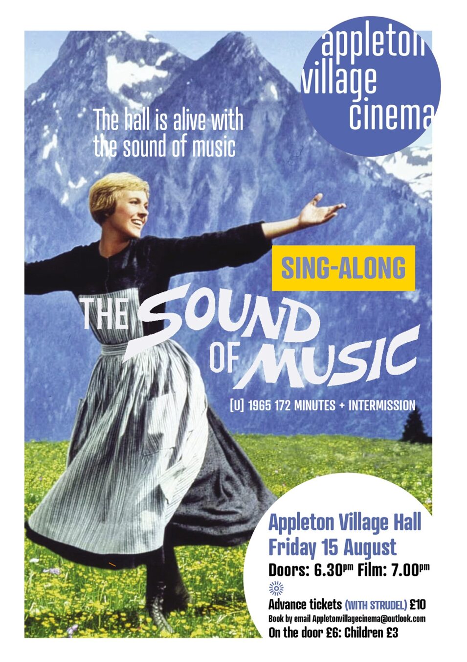Sound of Music Appleton Village Hall 15th August Doors at 6:30pm