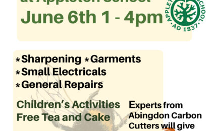 Repair Cafe Poster Saturday 6th June 2026 1-4 pm Appleton School